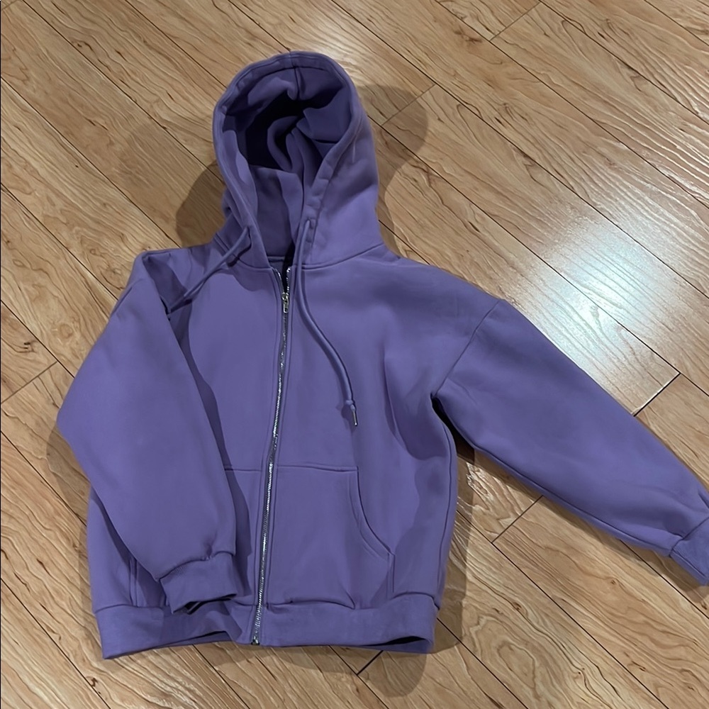 Purple Zip-Up Hoodie Soft Fleece Sweatshirt